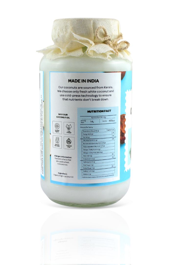 Extra Virgin Coconut Oil, Organic & Cold Pressed, Glass Jar