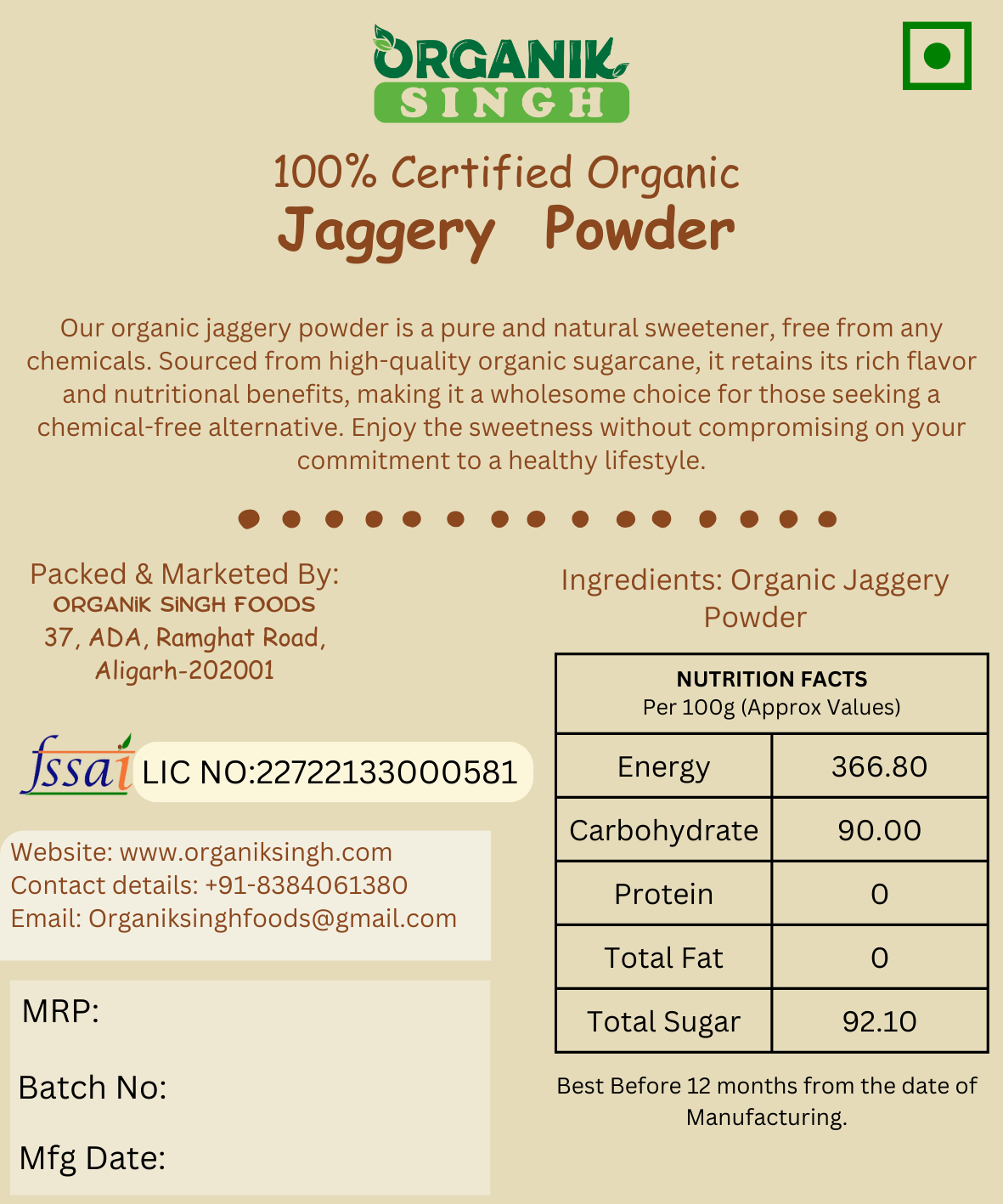 Organic Jaggery Powder-500gm